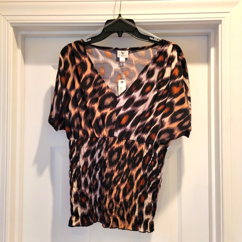 Worthington animal print stretchy top sz small